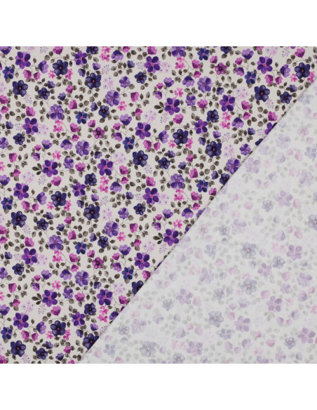 Tejido de punto Anna - Flores violetas sobre fondo blanco roto