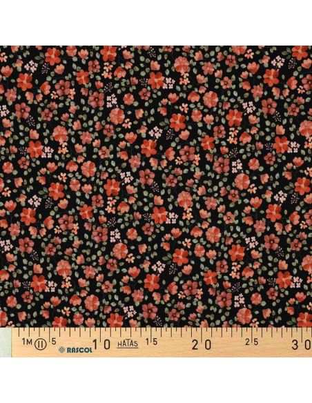 Tejido de punto Anna - Flores de durazno sobre fondo negro