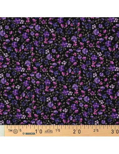 Tejido de punto Anna - Flores violetas sobre fondo azul marino