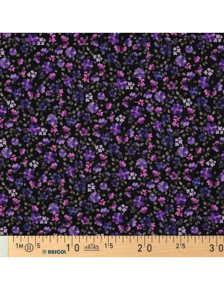Tejido de punto Anna - Flores violetas sobre fondo azul marino