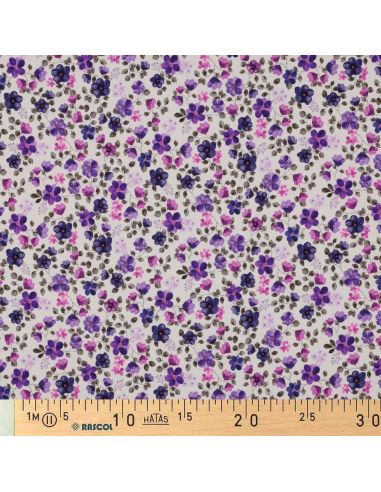 Tejido de punto Anna - Flores violetas sobre fondo blanco roto