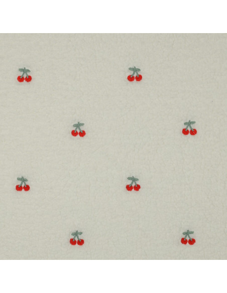 Tejido de peluche Teddy bordado con cerezas - Crudo