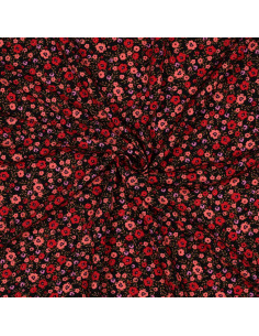 Tejido de viscosa con pequeñas flores brillantes - Negro