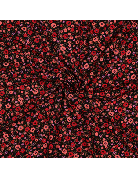 Tejido de viscosa con pequeñas flores brillantes - Negro