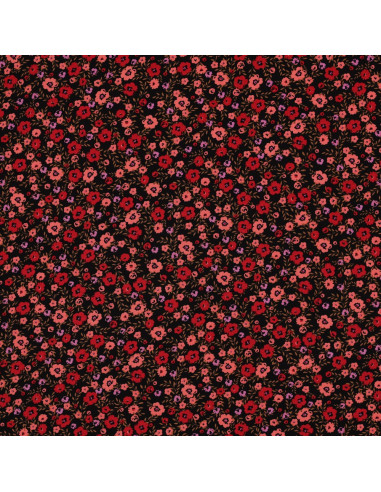 Tejido de viscosa con pequeñas flores brillantes - Negro