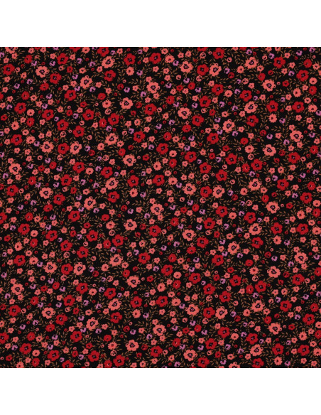 Tejido de viscosa con pequeñas flores brillantes - Negro