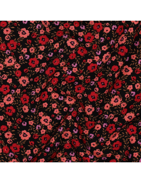 Tejido de viscosa con pequeñas flores brillantes - Negro