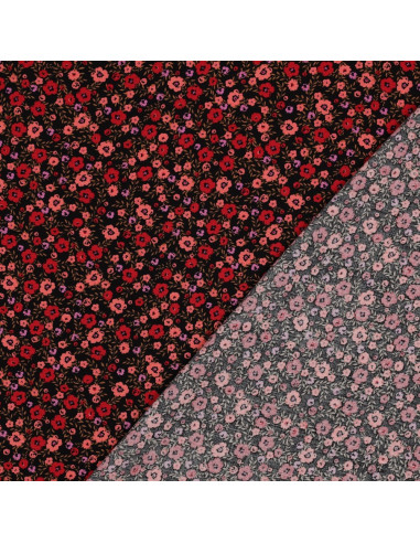 Tejido de viscosa con pequeñas flores brillantes - Negro