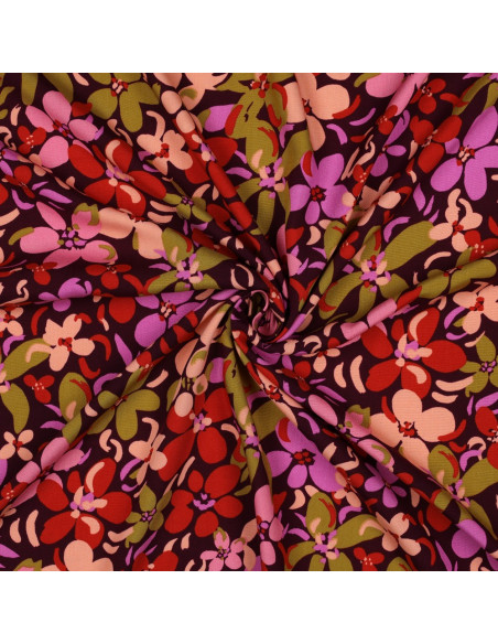 Tejido de viscosa con flores brillantes - Violeta oscuro