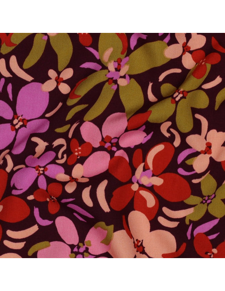 Tejido de viscosa con flores brillantes - Violeta oscuro