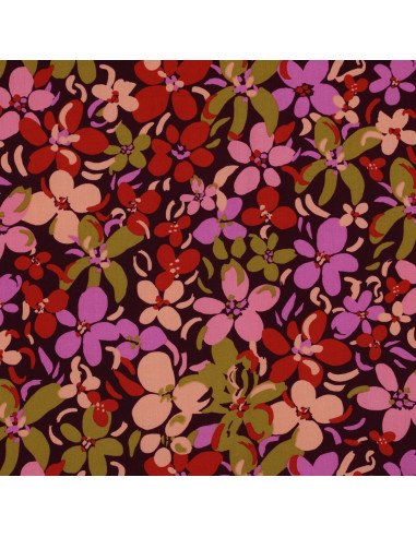 Tejido de viscosa con flores brillantes - Violeta oscuro