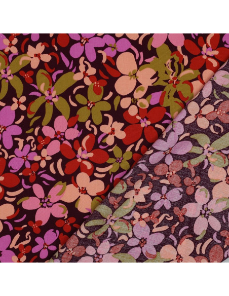 Tejido de viscosa con flores brillantes - Violeta oscuro