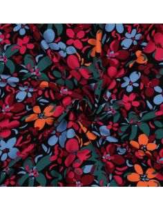 Tejido de viscosa con flores brillantes - Negro