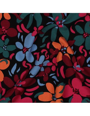 Tejido de viscosa con flores brillantes - Negro