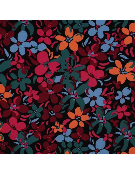 Tejido de viscosa con flores brillantes - Negro