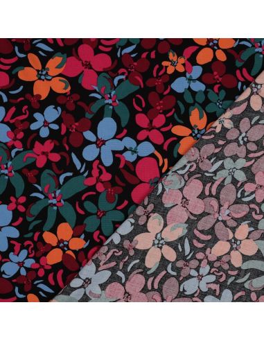 Tejido de viscosa con flores brillantes - Negro
