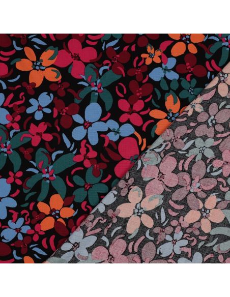 Tejido de viscosa con flores brillantes - Negro