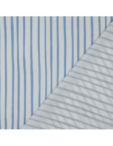 Tejido popelina de algodón a rayas - Azul claro sobre fondo blanco