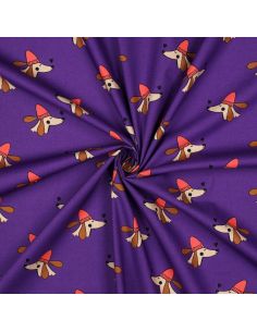 Tejido popelina de algodón perros y corazones - Violeta