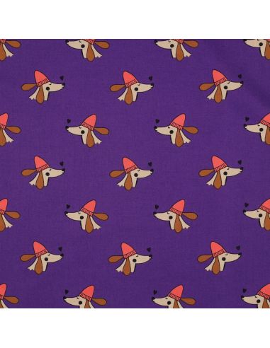 Tejido popelina de algodón perros y corazones - Violeta