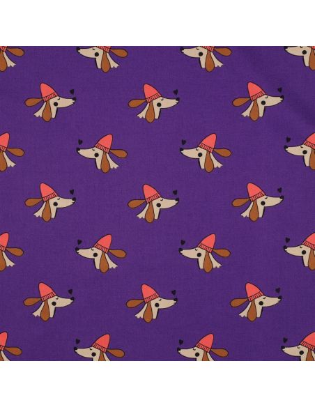 Tejido popelina de algodón perros y corazones - Violeta