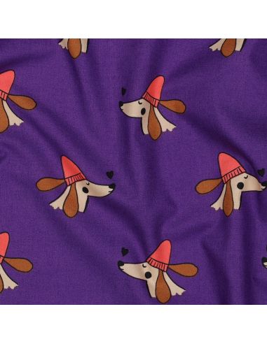Tejido popelina de algodón perros y corazones - Violeta