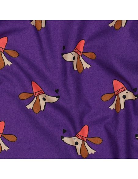 Tejido popelina de algodón perros y corazones - Violeta