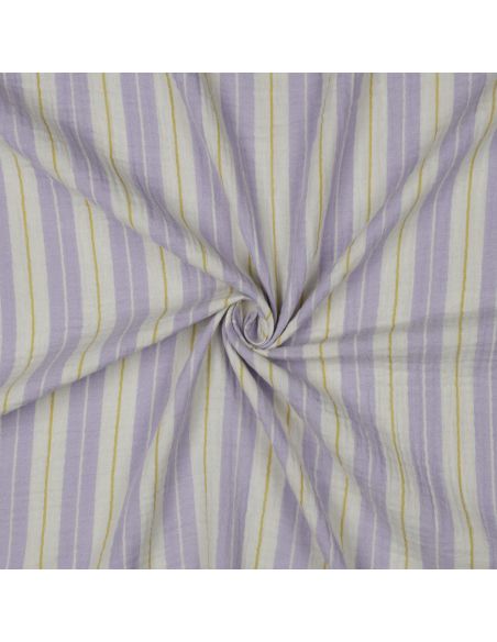 Tejido de doble gasa estampado a rayas - Violeta