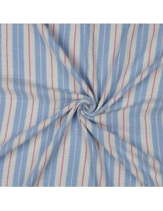 Tejido de doble gasa estampado a rayas - Azul