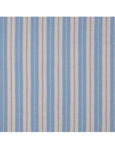 Tejido de doble gasa estampado a rayas - Azul