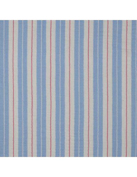 Tejido de doble gasa estampado a rayas - Azul