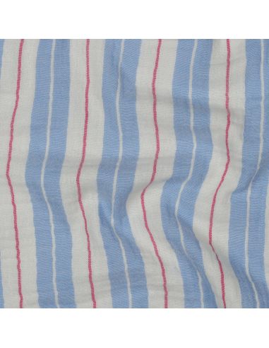Tejido de doble gasa estampado a rayas - Azul