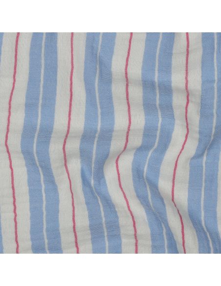 Tejido de doble gasa estampado a rayas - Azul