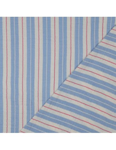 Tejido de doble gasa estampado a rayas - Azul