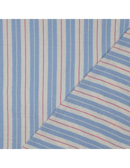 Tejido de doble gasa estampado a rayas - Azul