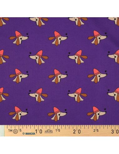 Tejido popelina de algodón perros y corazones - Violeta