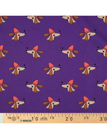 Tejido popelina de algodón perros y corazones - Violeta