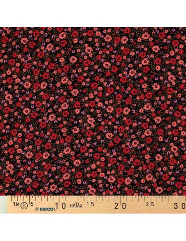 Tejido de viscosa con pequeñas flores brillantes - Negro