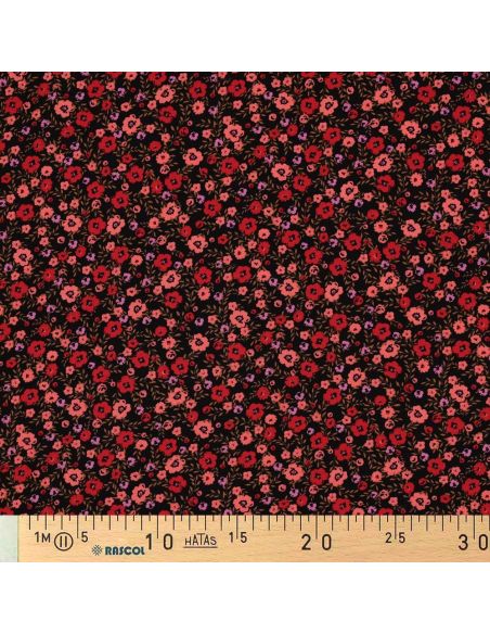 Tejido de viscosa con pequeñas flores brillantes - Negro