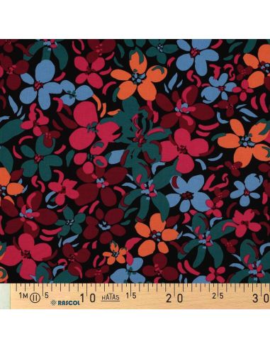 Tejido de viscosa con flores brillantes - Negro