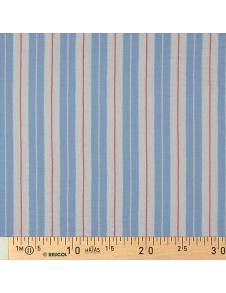 Tejido de doble gasa estampado a rayas - Azul