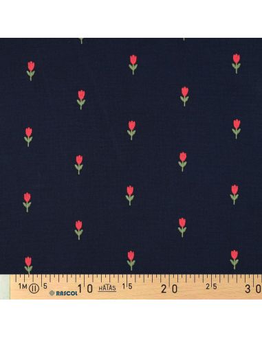 Tejido de doble gasa bordado con tulipanes - Azul marino