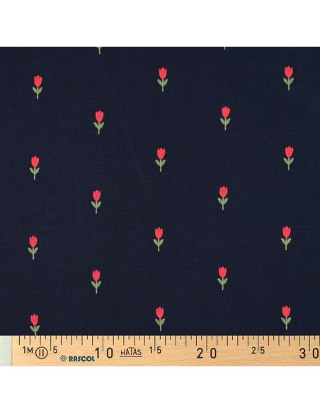 Tejido de doble gasa bordado con tulipanes - Azul marino