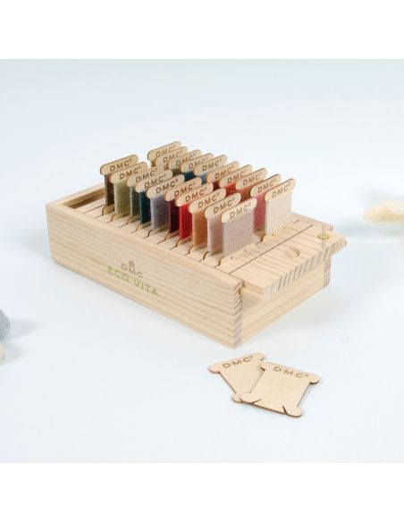 Caja de almacenamiento con 24 tarjetas de madera DMC