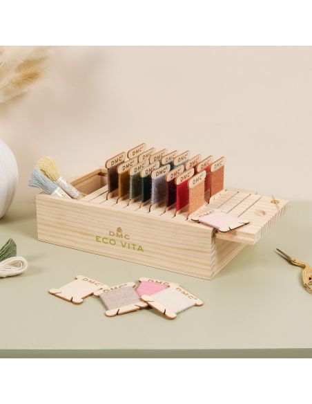 Caja de almacenamiento con 24 tarjetas de madera DMC
