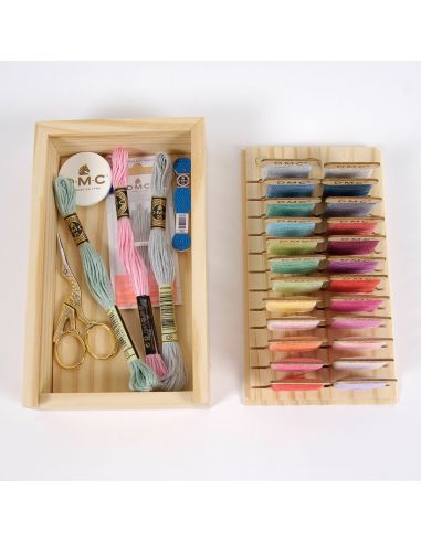Caja de almacenamiento con 24 tarjetas de madera DMC