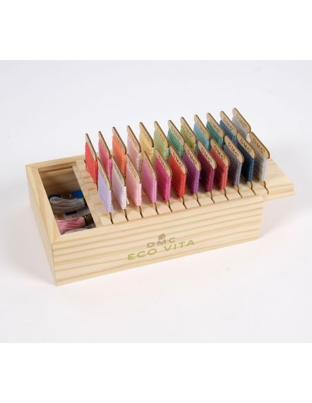Caja de almacenamiento con 24 tarjetas de madera DMC