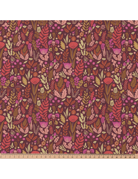 Tejido popelina de algodón - Malvina chocolate y rosa