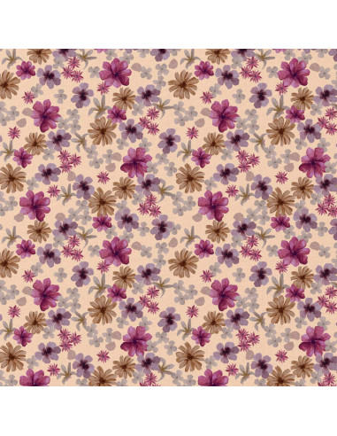 Tejido popelina de algodón - Aster violeta y melocotón