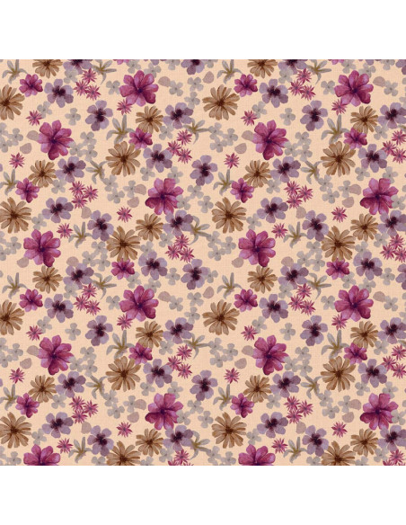 Tejido popelina de algodón - Aster violeta y melocotón
